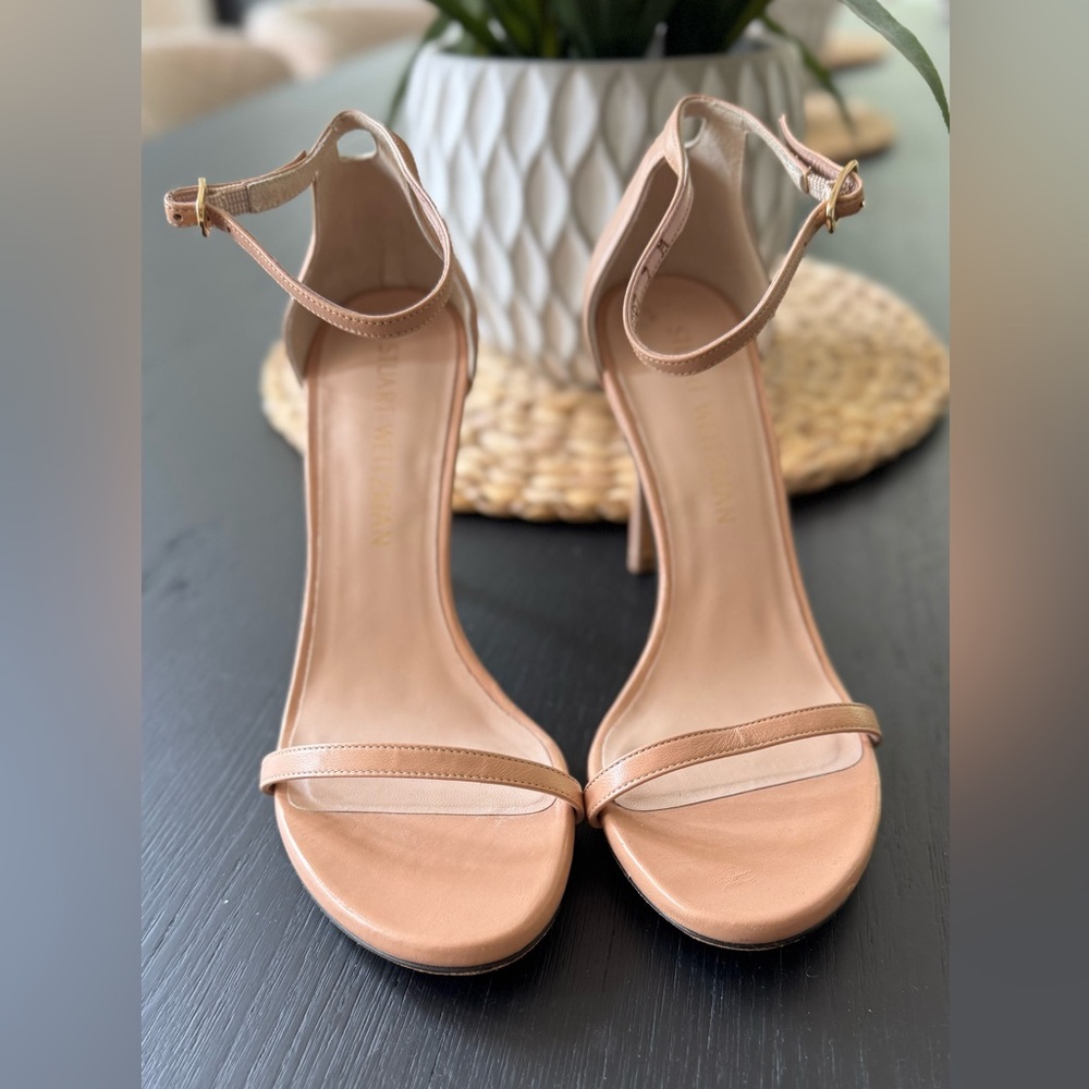 Stuart Weitzman Tan Heeled Sandals with Ankle Strap